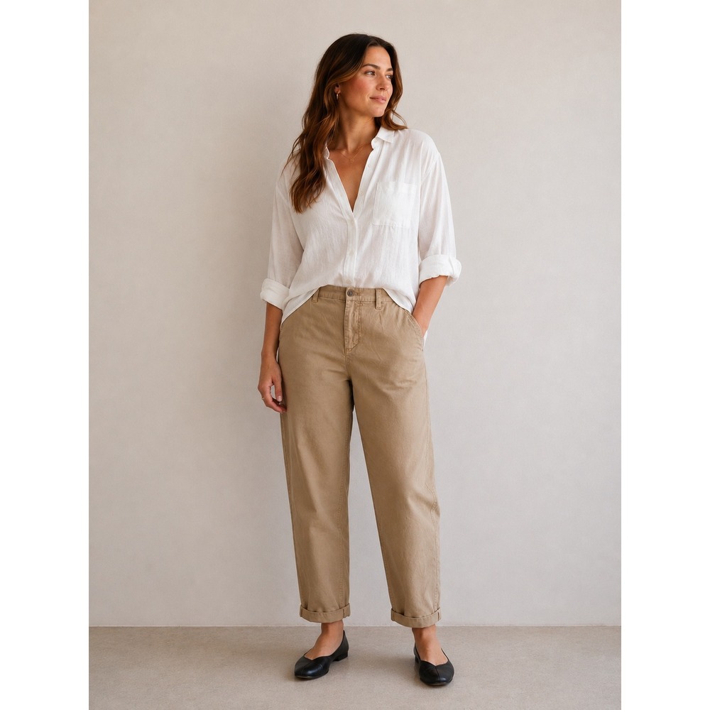 J.Crew High-Rise Girlfriend Chino Pants Tan Khaki Size 10P Stretch Casual